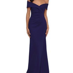 XSCAPE Off-The-Shoulder Ruched Gown